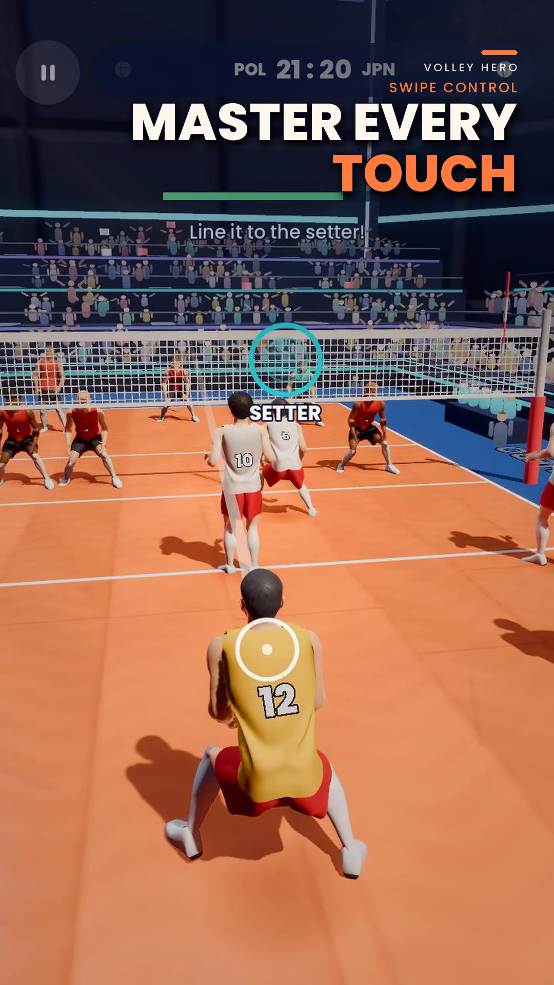 A player draws a pass toward the setter in Volleyball Hero